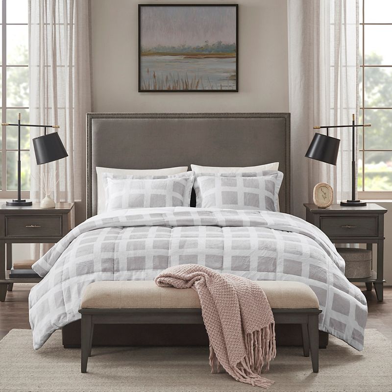 30452803 Madison Park Mae Geo Plush Comforter Set, Grey, Fu sku 30452803