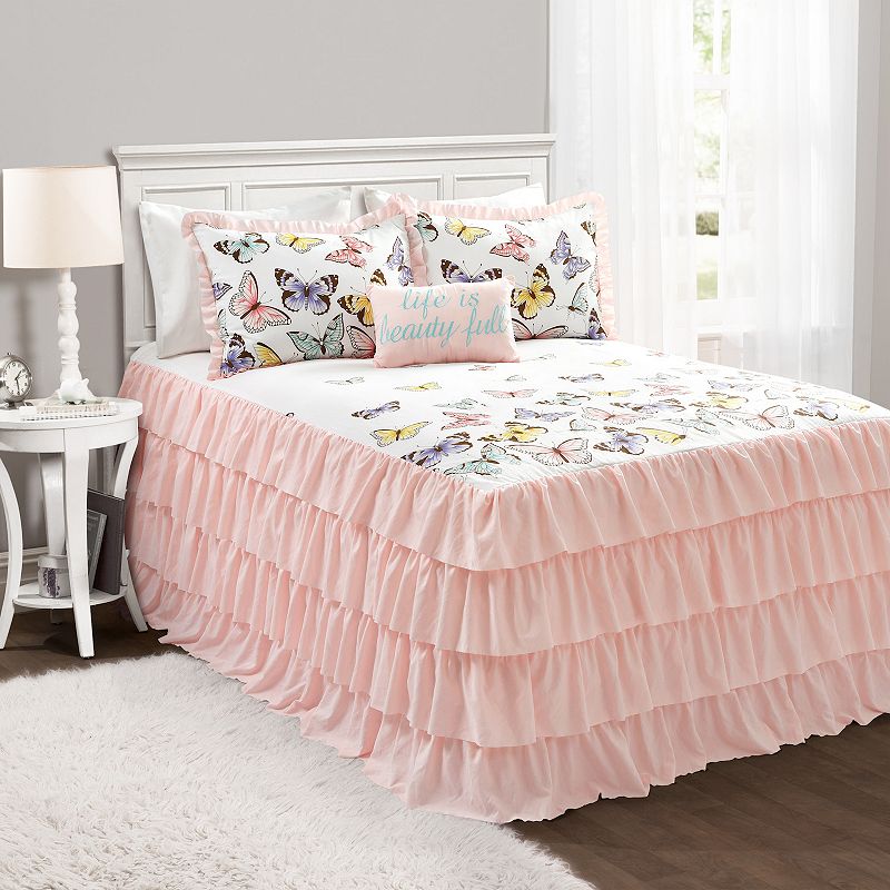 Lush Decor Flutter Butterfly Bedspread and Sham Set, Pink, Full