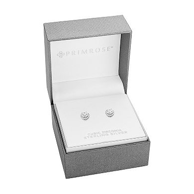 PRIMROSE Sterling Silver Pave Cubic Zirconia Round Stud Earrings