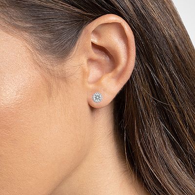 Sterling Silver Round Stud Earrings - Cubic Zirconia Sterling Silver Round Stud Earrings - Cubic Zirconia