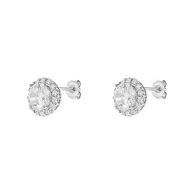 PRIMROSE Sterling Silver Pave Cubic Zirconia Round Stud Earrings