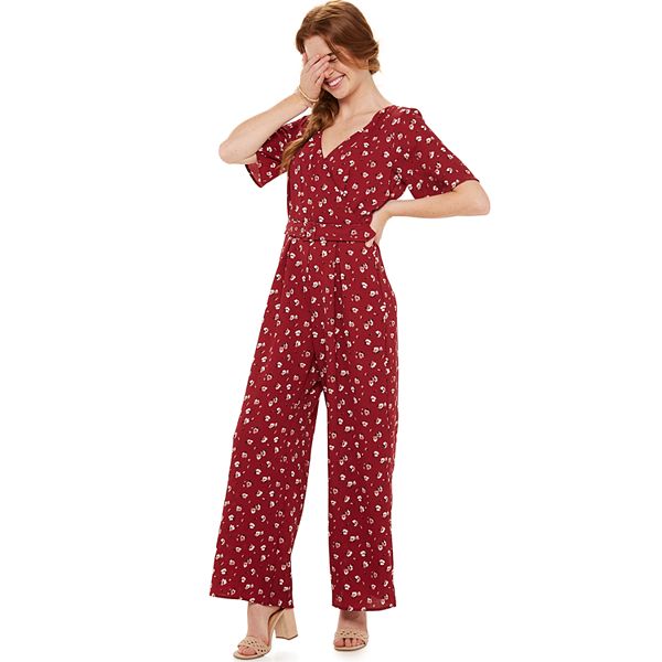 Juniors Three Pink Hearts Kimono Sleeve Jumpsuit