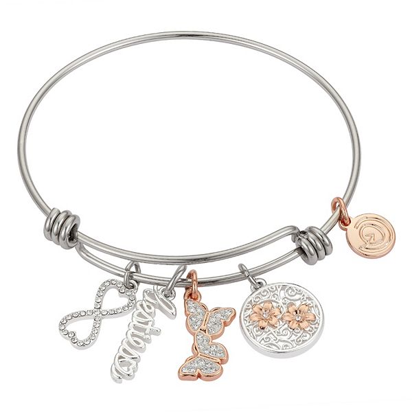 Love This Life® Besties Butterfly & Infinity Crystal Charm Bangle Bracelet