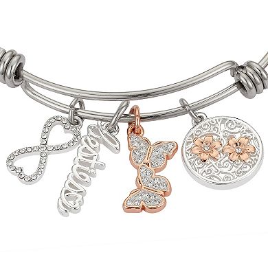 LovethisLife® "Besties" Butterfly & Infinity Crystal Charm Bangle Bracelet