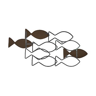 Stratton Home Decor Wood and Metal School of Fish Wall Decor