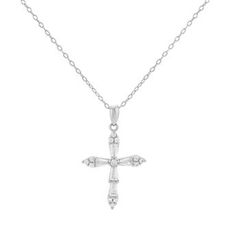 PRIMROSE Sterling Silver Cubic Zirconia Cross Pendant Necklace