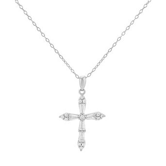 PRIMROSE Sterling Silver Cubic Zirconia Cross Pendant Necklace