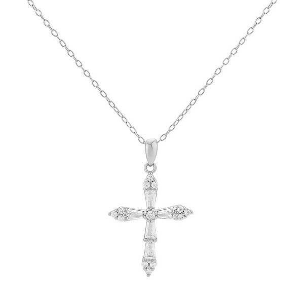 Primrose Sterling Silver Cubic Zirconia Cross Pendant Necklace