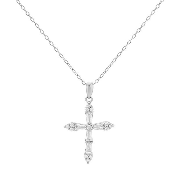 PRIMROSE Sterling Silver Cubic Zirconia Cross Pendant Necklace