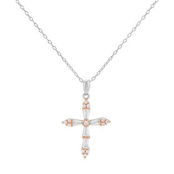 PRIMROSE Sterling Silver Cubic Zirconia Cross Pendant Necklace