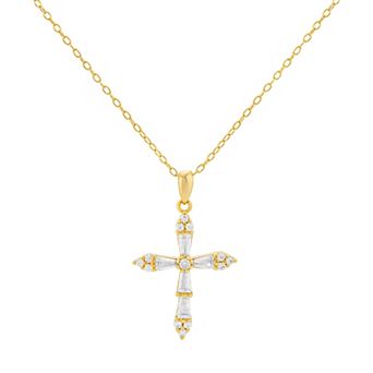 PRIMROSE Sterling Silver Cubic Zirconia Cross Pendant Necklace