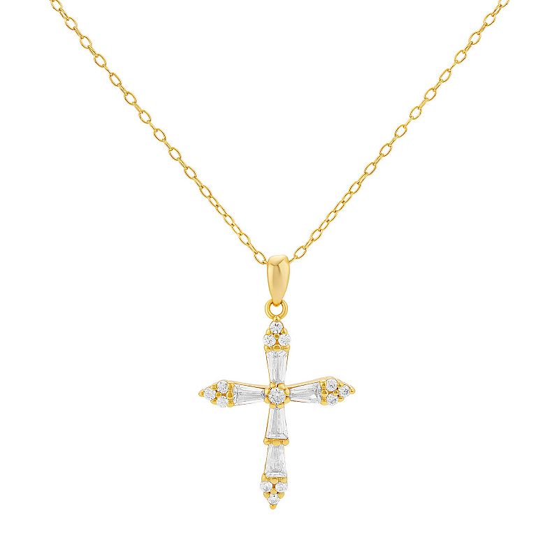 PRIMROSE Sterling Silver Cubic Zirconia Cross Pendant Necklace, Womens, S