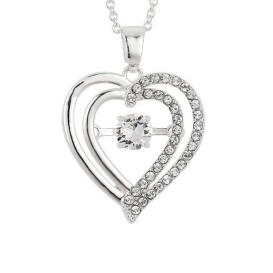 Brilliance Double Heart Dancing Pendant Necklace with Crystals