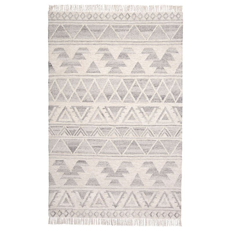 Weave & Wander Bray Vintage Boho Flatwoven Fringe Rug, White, 5X8 Ft