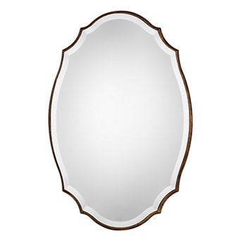 Rounded Edged Wood Frame Wall Mirror