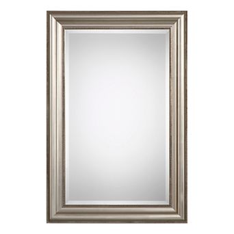 Lightly Antiqued Champagne-Silver Leaf Finish Wall Mirror