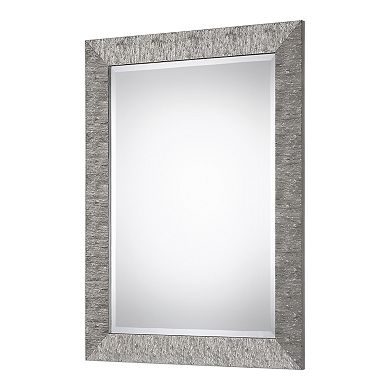 Textured Surface Metallic Silver Finish Wall Mirror