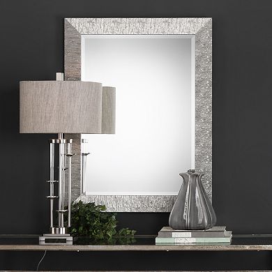 Textured Surface Metallic Silver Finish Wall Mirror