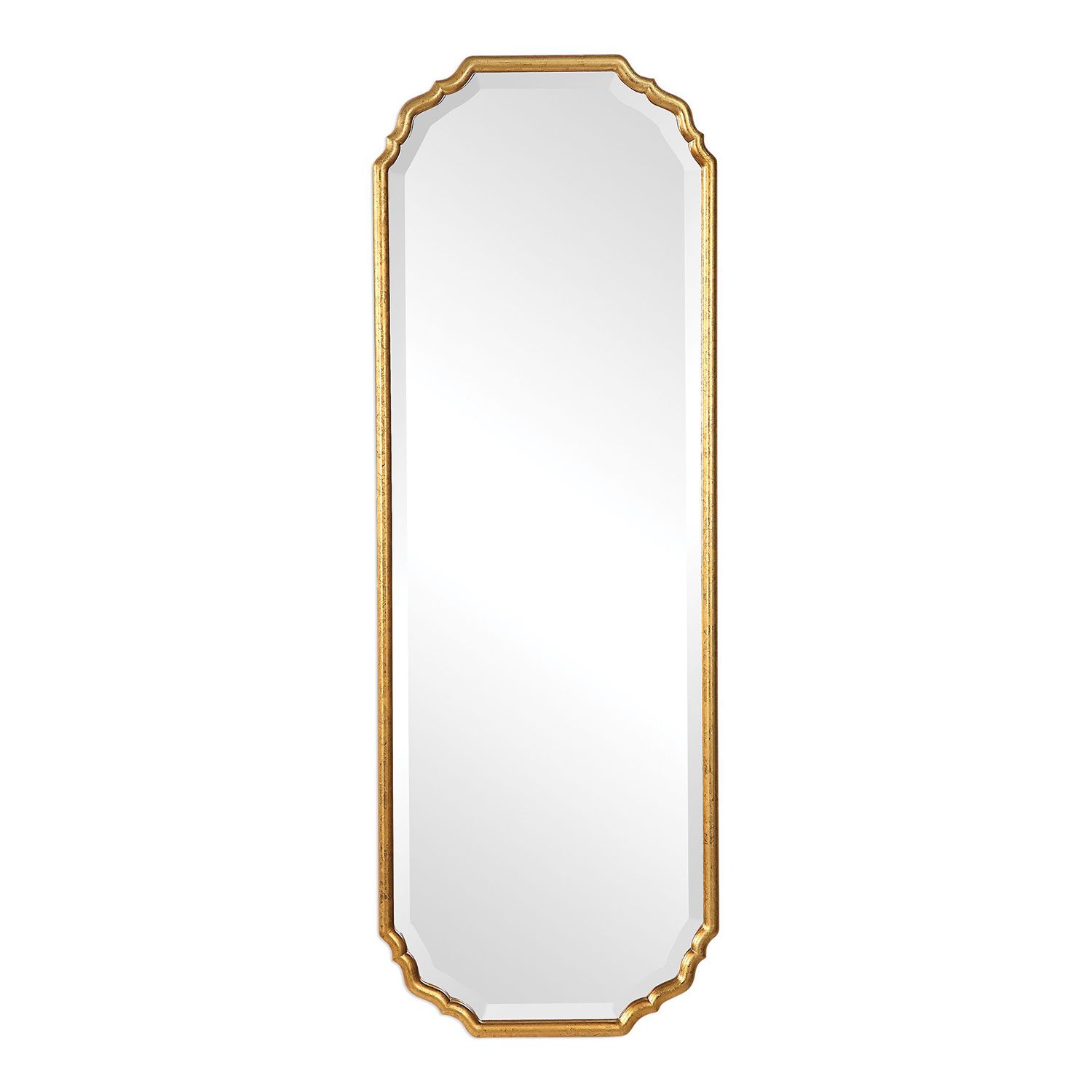 28 Inches Arched Top Accent Mirror with Concave Corners Gold