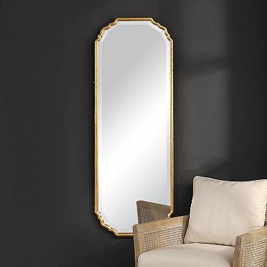 Elegant Curved Corners Metallic Gold Leaf Finish Wall Mirror