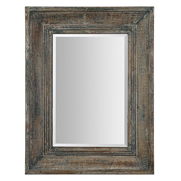 Heavily Distressed Rustic Ivory Accents Wall Mirror