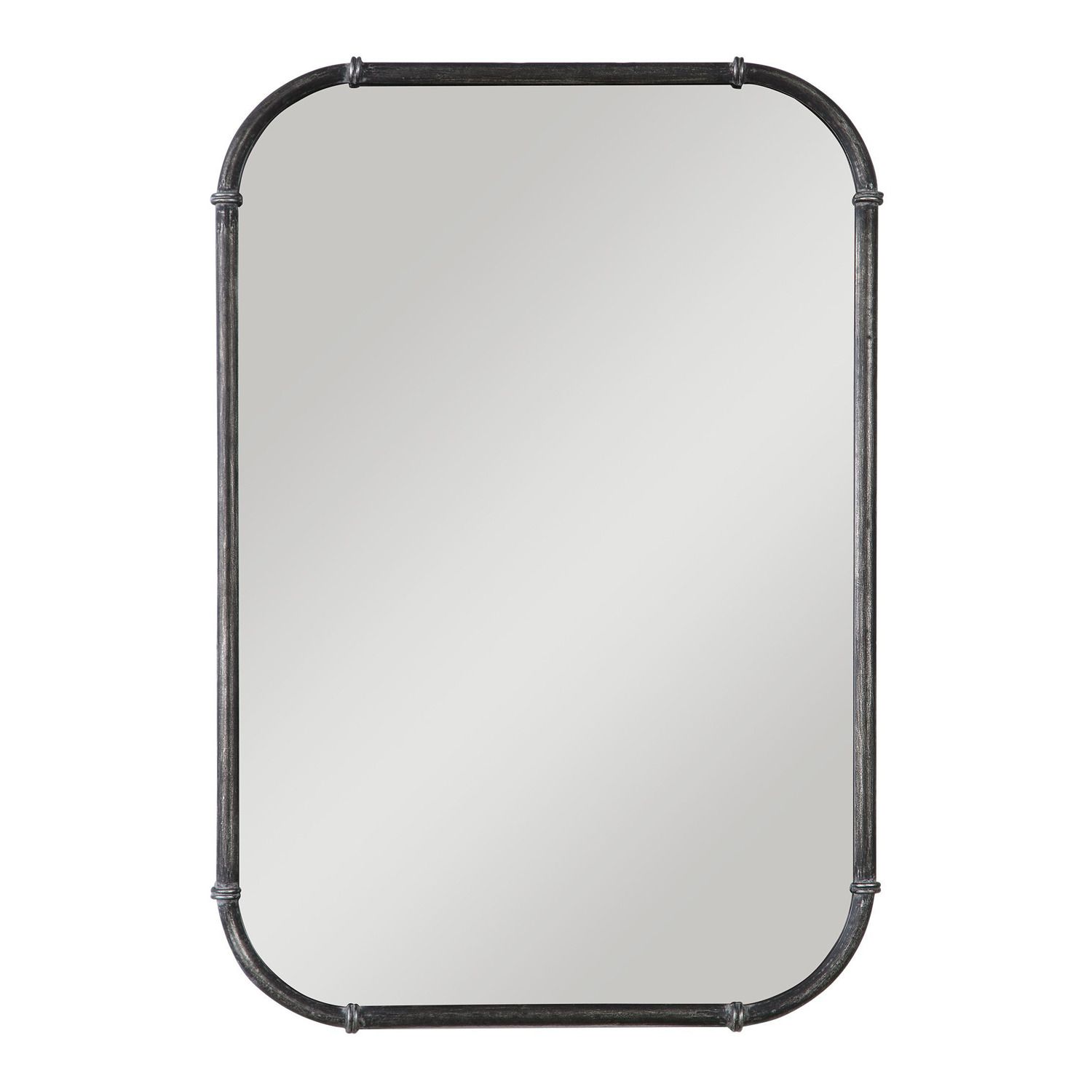 Round Accent Wall Mirror with Scalloped Design and Beveled Edges, Silver