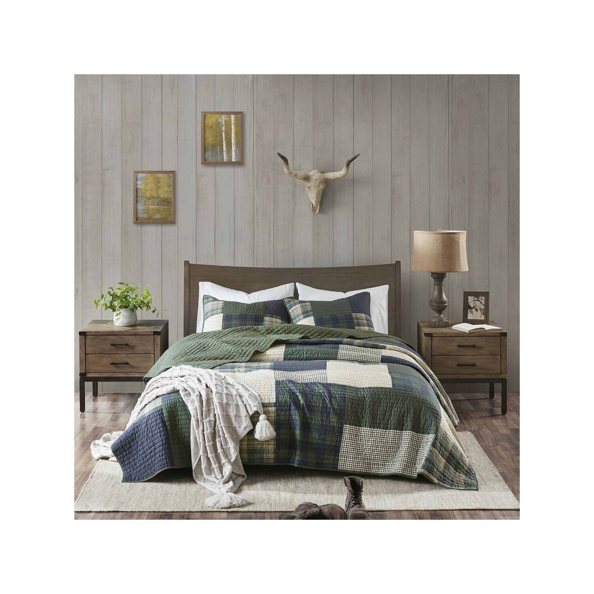Woolrich Mill Creek Oversized Cotton Quilt Set with Shams, Green