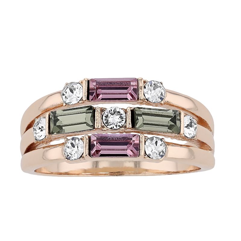 Brilliance Multi-Row Crystal Baguette Ring, Womens, Size: 9, Multicolor