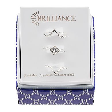 Brilliance Silver Tone Chevron Stacking Ring Set with Crystals