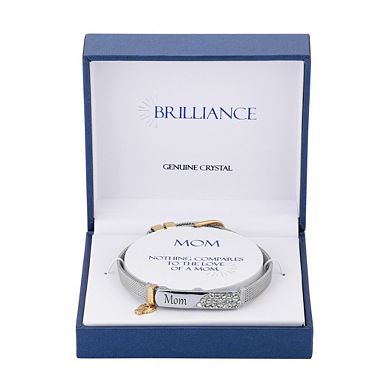 Brilliance Two-Tone "Mom" Adjustable Mesh Bracelet with Crystal Accents
