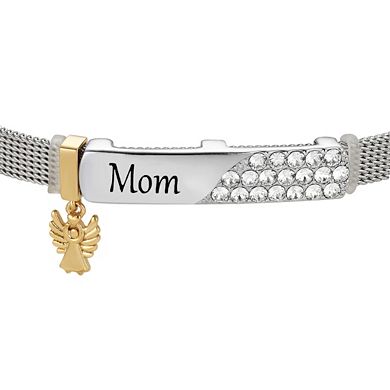 Brilliance Two-Tone "Mom" Adjustable Mesh Bracelet with Crystal Accents