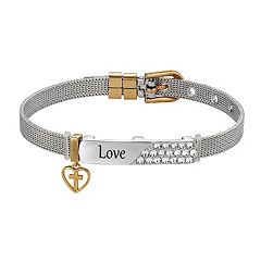 Brilliance TwoTone Love Bar Bracelet with Crystal Accents