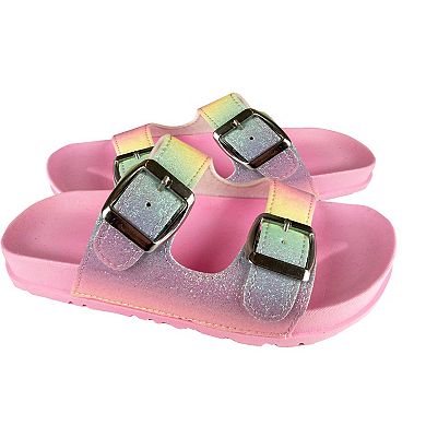 Girls Elli by Capelli Mermaid Scale Glitter Double Strap with Buckle Sandals