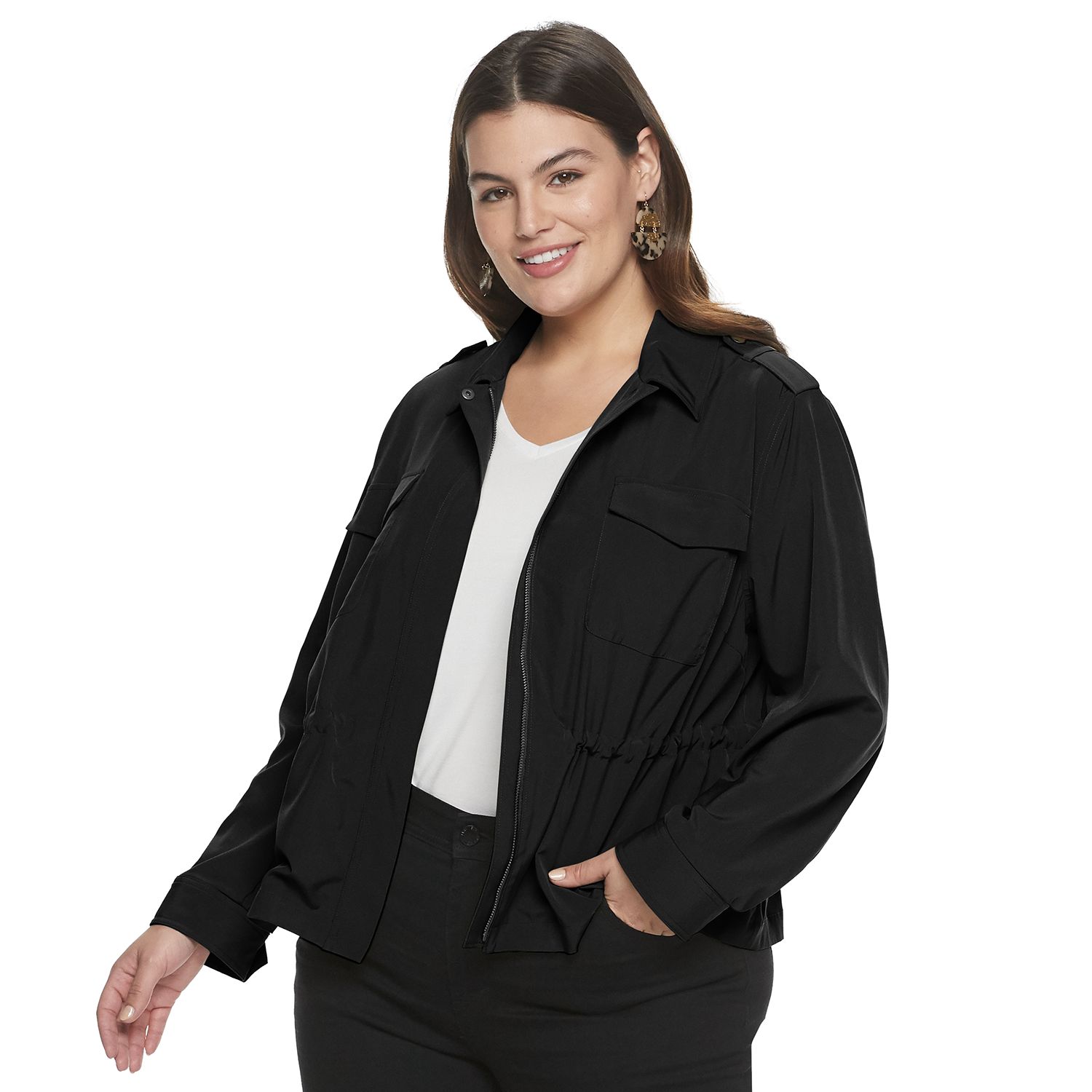 plus size black utility jacket