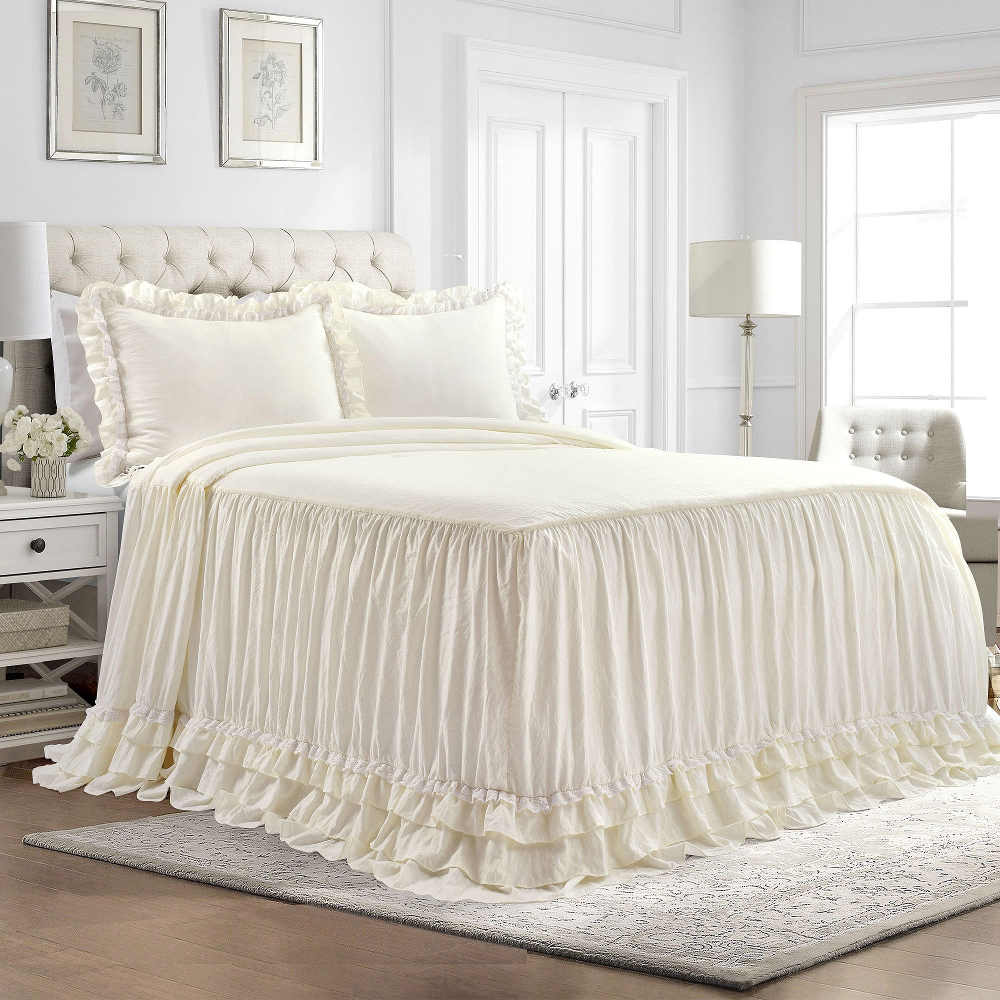 Lush Decor Ella Ruffle Lace Bedspread Set, Ivory