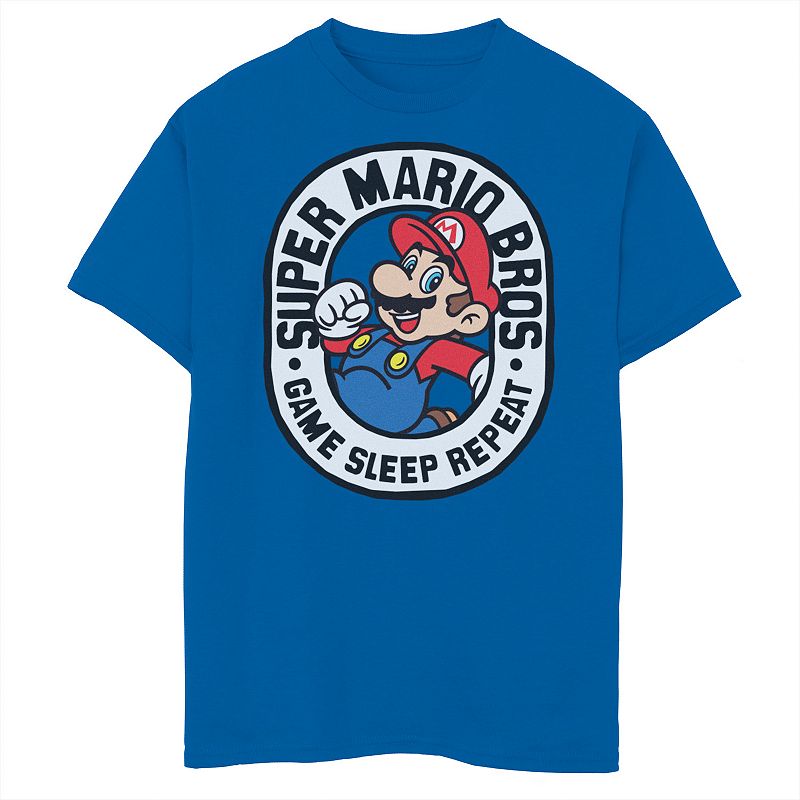 Boys 8-20 Nintendo Super Mario Bros Game Sleep Repeat Portrait Graphic Tee, Boy's, Size: XL, Royal