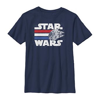 Boys 8-20 Star Wars Falcon Stripes Red White & Blue July 4th Graphic Tee
