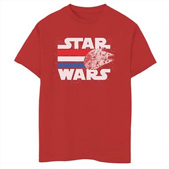 Boys 8-20 Star Wars Falcon Stripes Red White & Blue July 4th Graphic Tee