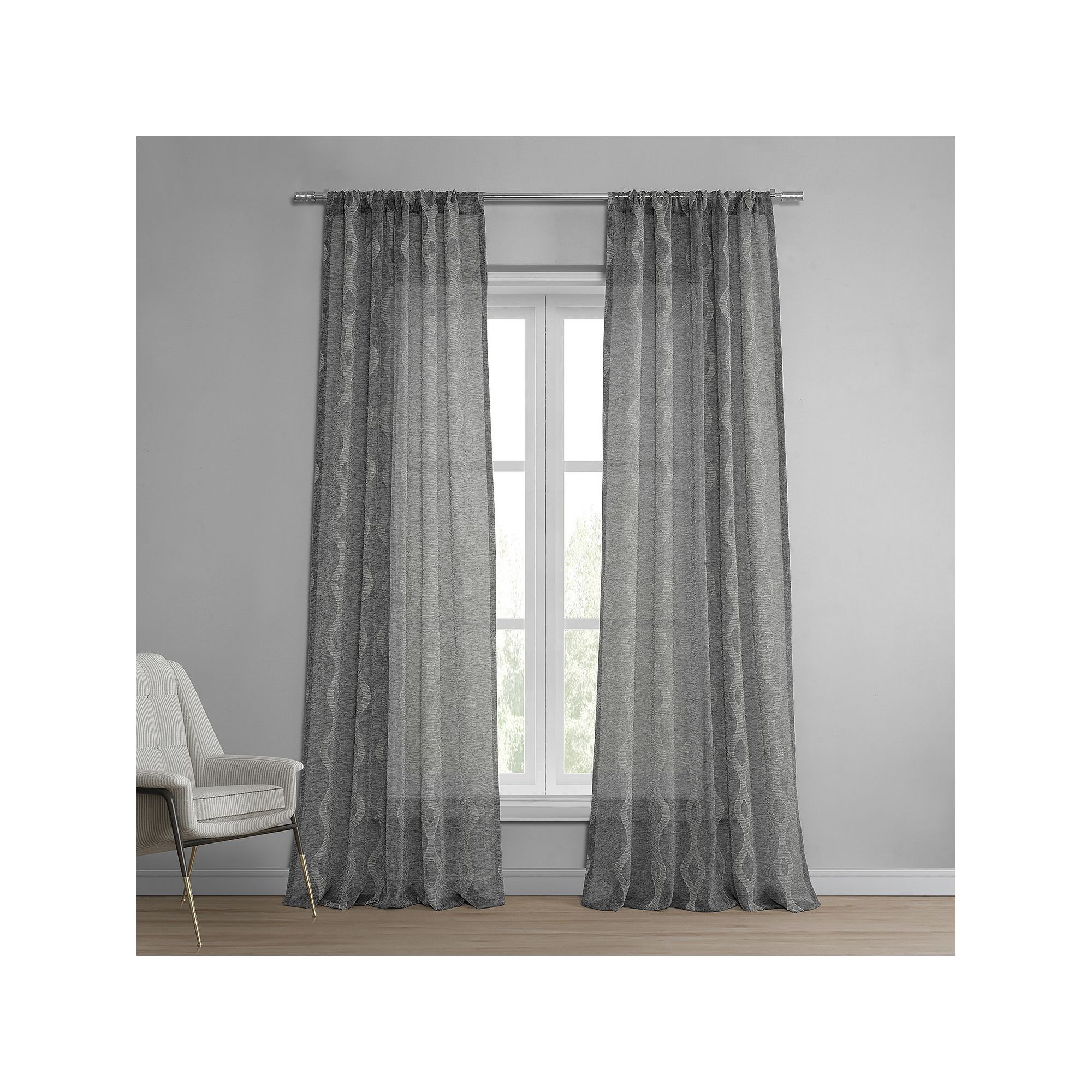 EFF 1-panel Vega Patterned Linen Sheer Window Curtain, Vega Grey