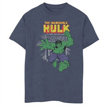 Boys 8-20 Marvel The Incredible Hulk Retro Comic Book Stamp Logo Graphic Tee