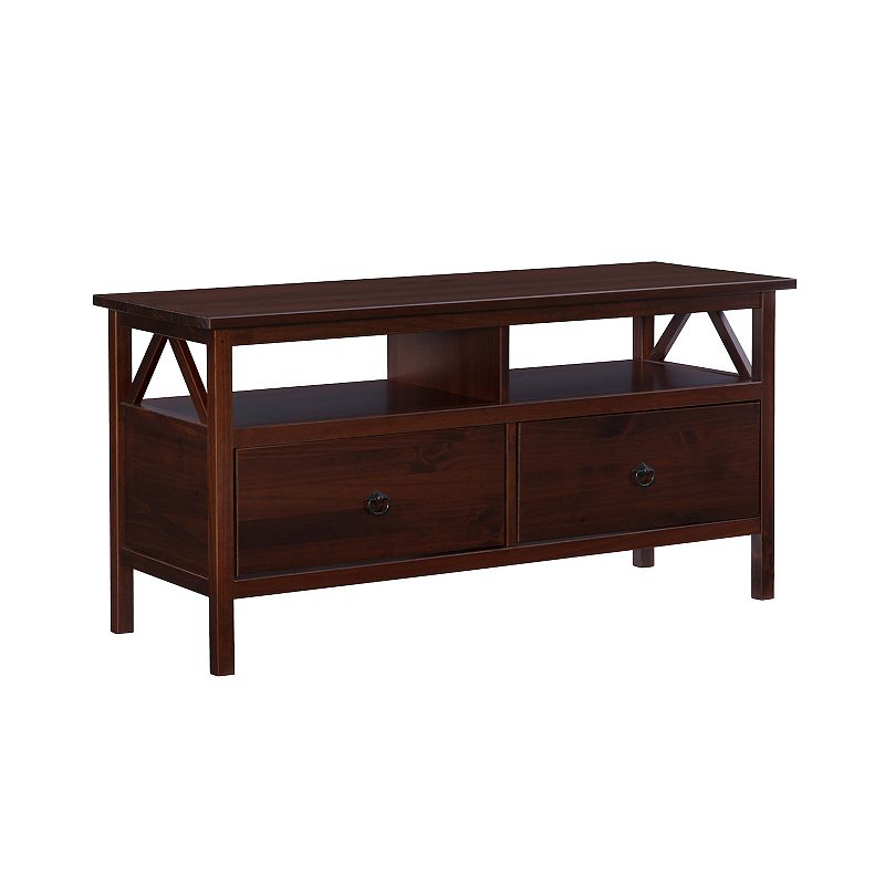 44" Titian Transitional Solid Wood Media Cabinet 2 Drawer Rustic TV Stand for TVs up to 40" Brown - Linon