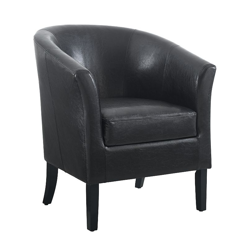 Linon Simon Club Barrel Arm Chair, Black, Furniture