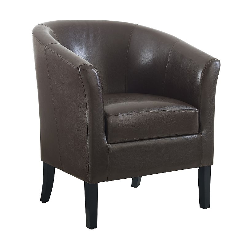 Linon Simon Club Barrel Arm Chair, Brown, Furniture