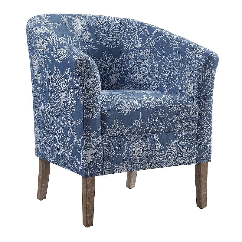 Linon Simon Club Barrel Arm Chair, Blue, Furniture