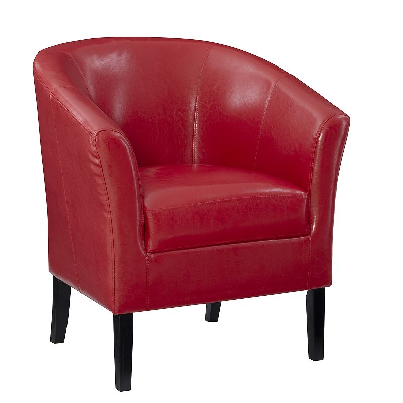 Linon Simon Club Barrel Arm Chair, Red, Furniture