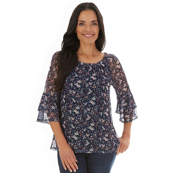 Women's Apt. 9® Floral Mesh Flounce Top