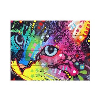 Trademark Fine Art 'Thinking Cat Crowned' Wood Slat Art