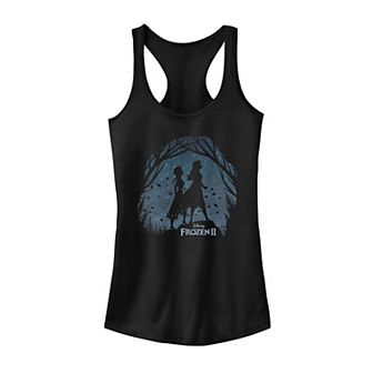 Juniors' Disney's Frozen 2 Elsa & Anna Silhouettes Forest Night Tank Top