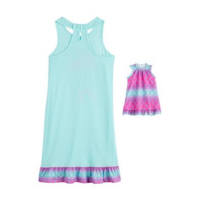 Girls 4-14 & Plus Size SO Keyhole Back Dorm Nightgown & Matching Doll Gown Set