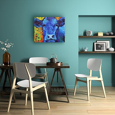 Trademark Fine Art 'Blue Cow' Wood Slat Art